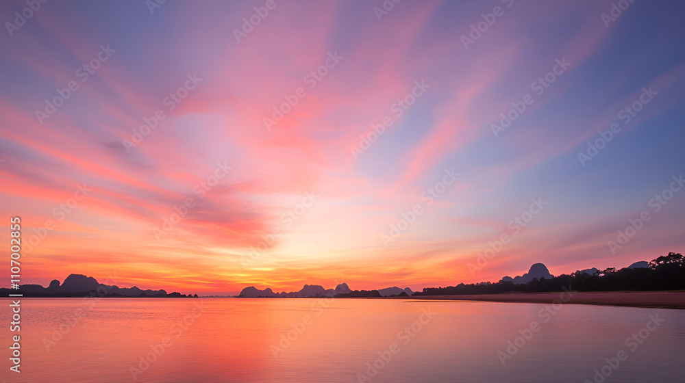 Obraz premium Morning Twilight Ocean Sunset Ocean Horizon Morning Glow