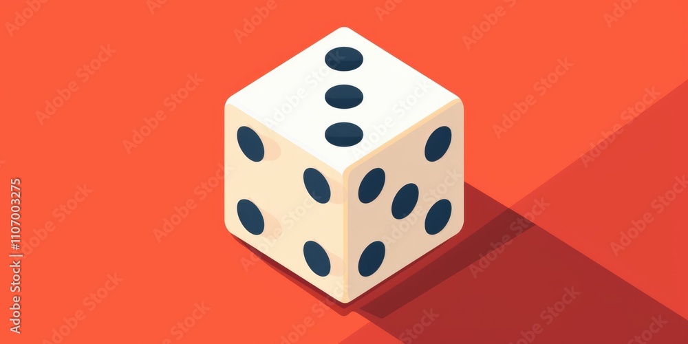 White die with black dots on it. The die is on a red background White die with black dots on it. The die is on a red background