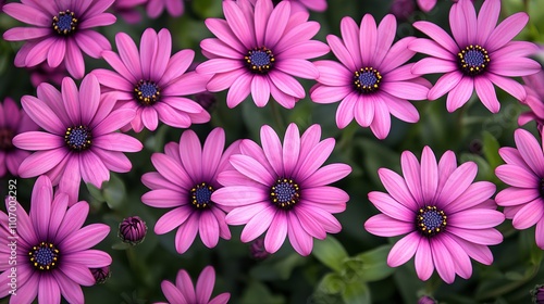 Stunning summer floral background featuring pink African daisies (Osteospermum) in full bloom under bright sunshine vibrant nature scene perfect for seasonal themes and garden designs