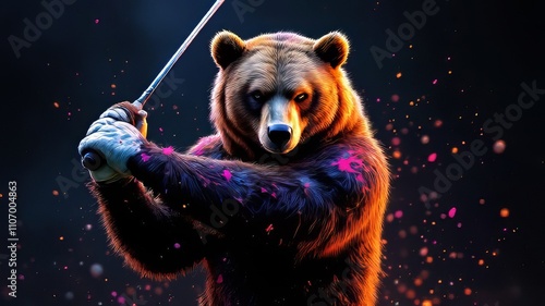 Abstract bear golf logo,  AI generated, negative space design. photo