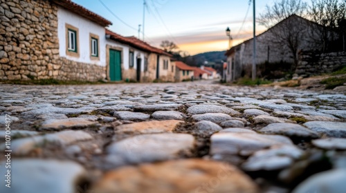 Wallpaper Mural Empty Cobblestone Street in European Town at Dusk Torontodigital.ca