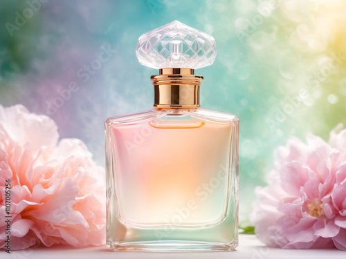 Elegant Perfume Bottle with Pink Flowers