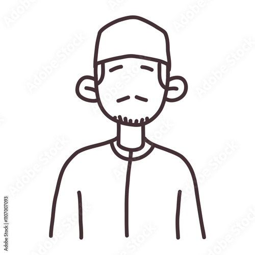 Hand-drawn Illustration of Muslim Man in Traditional Clothing:  Simple and minimalist, this illustration depicts a Muslim man in traditional attire. The focus is on his face and facial features.
