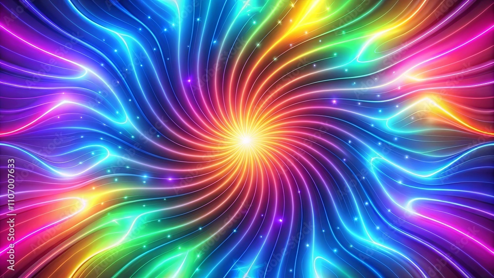 Obraz premium Abstract Swirling Rainbow Light Energy Burst with Glowing Particles and Dynamic Lines