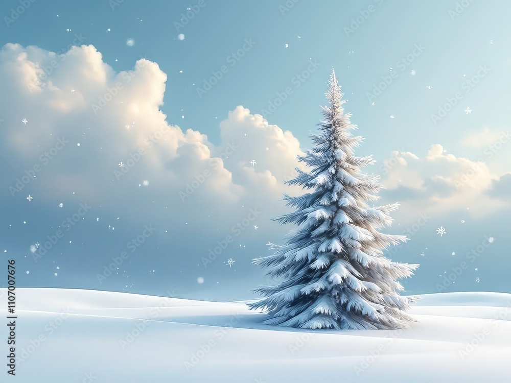 Obraz premium AI-generated snow-laden Christmas tree, clean lines. A minimalist vision.