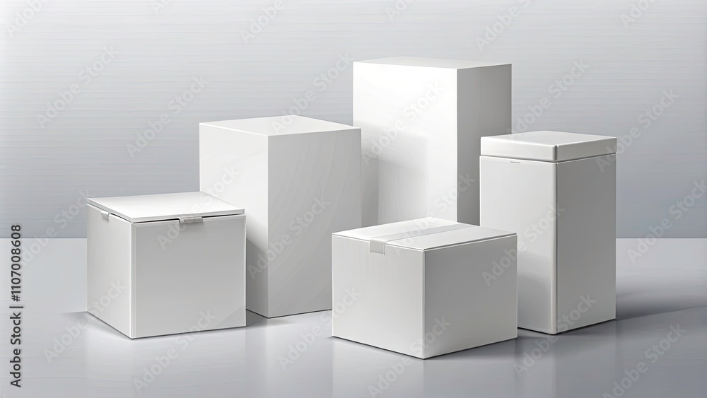 Realistic Box Mockup - Rectangular White Cardboard Packaging, Blank Vertical Pack 3D Vector Template, Closed Square Packing, Paper Containers, Shipping Cases, Clipart Collection Realistic Box Mockup - Rectangular White Cardboard Packaging, Blank Vertical Pack 3D Vector Template, Closed Square Packing, Paper Containers, Shipping Cases, Clipart Collection