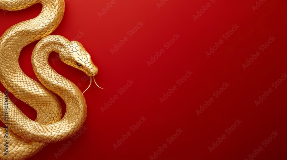 Minimalist Interpretation of a Golden Snake on Red Background Minimalist Interpretation of a Golden Snake on Red Background