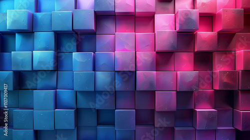abstract background with small neon and blue cubes
