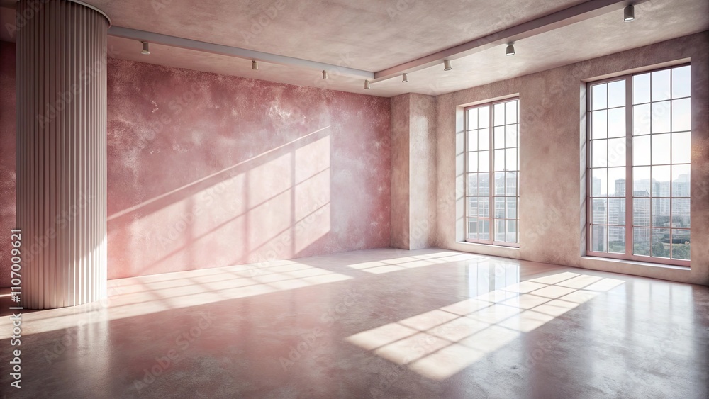 Obraz premium Sunlit Empty Room with Pink Wall and Fluted Column