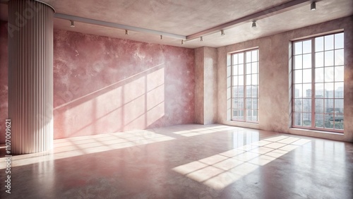 Wallpaper Mural Sunlit Empty Room with Pink Wall and Fluted Column Torontodigital.ca