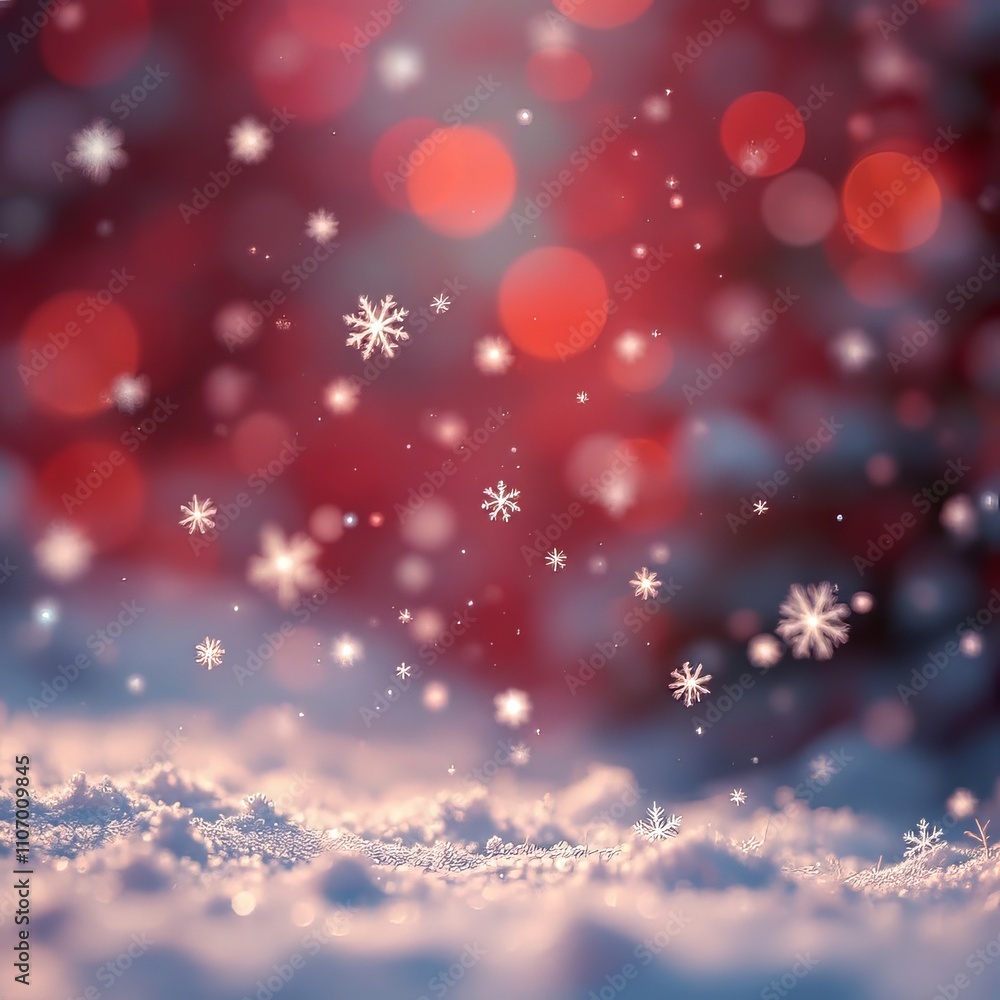 Naklejka premium Bokeh-blurred, tilted red Christmas scene, snowy, frosty.