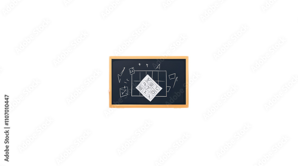 Simple Chalkboard with White Drawing of Geometric Shapes and Symbols Simple Chalkboard with White Drawing of Geometric Shapes and Symbols
