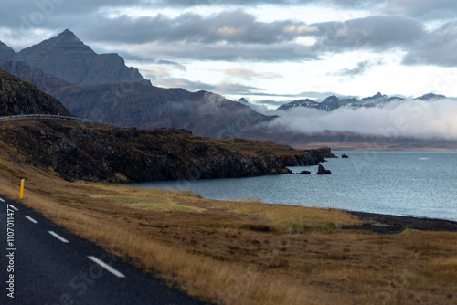 landscape with lake and mountains in iceland