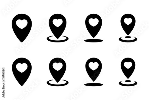 Favorite place icon set collection. Love location sign symbol