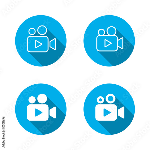 Video camera icon set with long shadow. Movie, cinema sign symbol