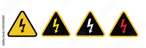 Warning sign. Dangerous electrical voltage icon set. High voltage sign. High voltage sign set, danger of electricity icons. High voltage icon.