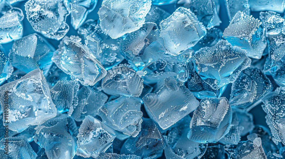 Obraz premium Close-Up of Blue Ice Cubes with Frosty Texture and Bubbles