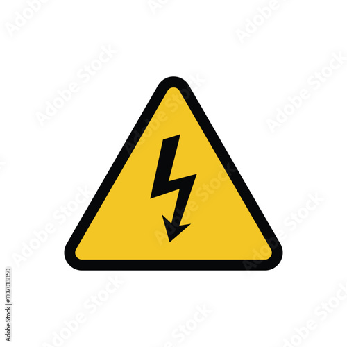 High voltage yellow triangle warning sign, symbol. Caution electric shock danger icon. Vector illustration.
