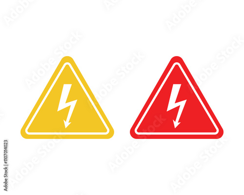 High voltage icon. high voltage warning sign on a yellow triangular board. danger vector symbol isolated on white background, web button.