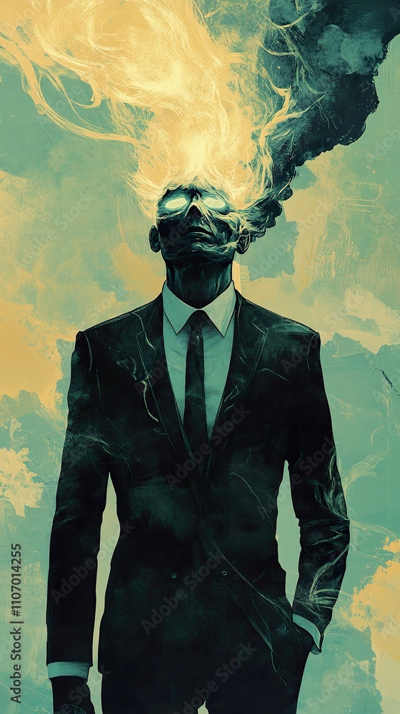 Glowing Mind: Surreal Portrait of Man in Suit Glowing Mind: Surreal Portrait of Man in Suit