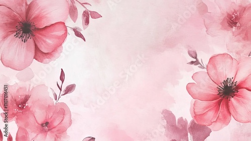 Elegant watercolor pink flower frame background with delicate floral illustrations and soft pastel colors, perfect for wedding invitations, greeting cards, and scrapbooking
