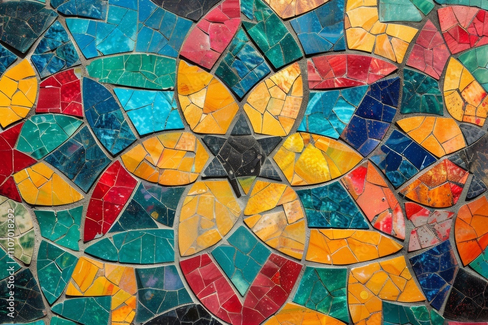 Vibrant Colorful Mosaic Tile Art: A Close-Up View of Intricate Geometric Pattern Design in a Spectrum of Hues Vibrant Colorful Mosaic Tile Art: A Close-Up View of Intricate Geometric Pattern Design in a Spectrum of Hues