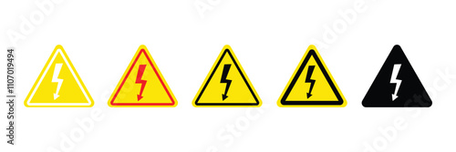 High voltage icon. high voltage warning sign on a yellow triangular board. danger vector symbol isolated on white background, web button.