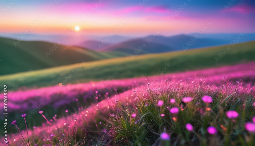 Obraz premium Tranquil Field With Green Grass And Sunshine
