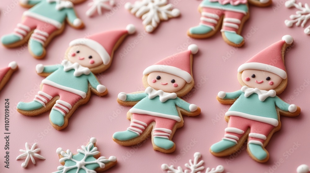 Close-up of colorful mitten-shaped cookies with intricate holiday designs, vibrant icing patterns, snowflakes, and stars, creative treats for kids, festive bakery concept Close-up of colorful mitten-shaped cookies with intricate holiday designs, vibrant icing patterns, snowflakes, and stars, creative treats for kids, festive bakery concept