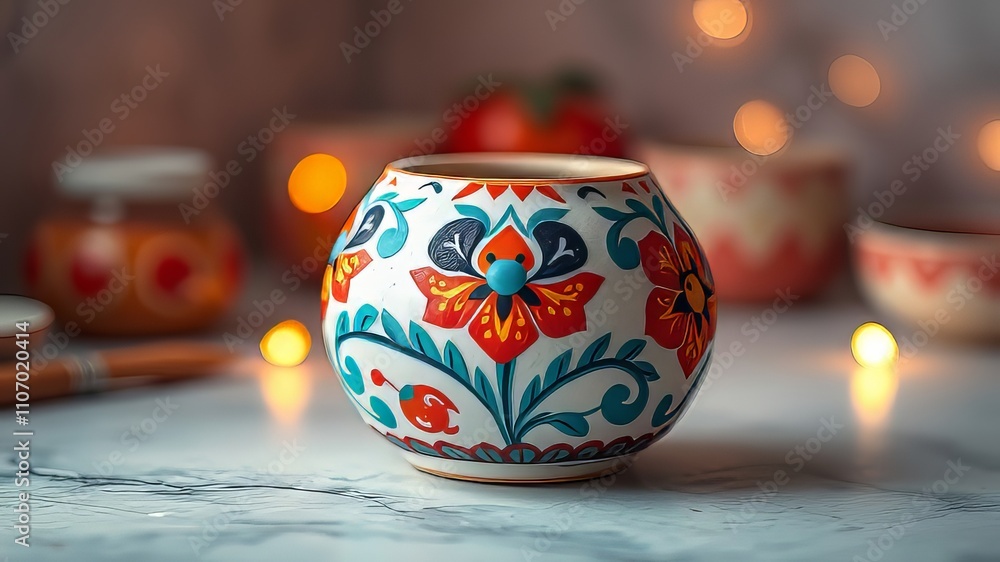 Hand-painted pottery, vibrant hues. Hand-painted pottery, vibrant hues.