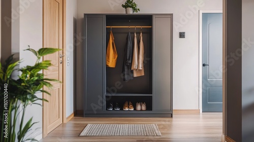 Wallpaper Mural Modern hallway with coat rack, shoes, and plant. Torontodigital.ca