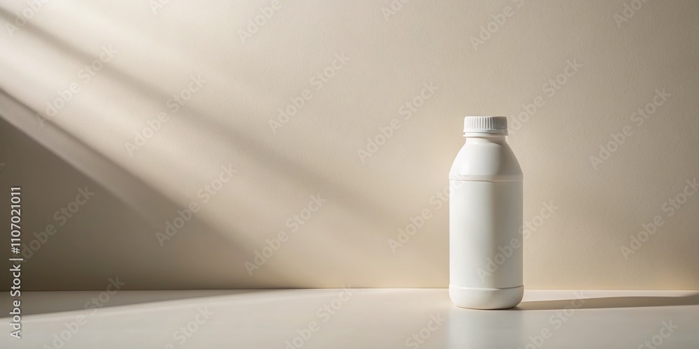 Minimalist Composition of a White Plastic Bottle on a Soft Neutral Background, Perfect for Eco-Friendly Product Promotion and Modern Lifestyle Imagery Minimalist Composition of a White Plastic Bottle on a Soft Neutral Background, Perfect for Eco-Friendly Product Promotion and Modern Lifestyle Imagery
