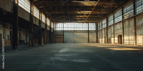 Wallpaper Mural A large, empty industrial warehouse with bare walls, an open floor, and exposed beams, giving a sense of open space and potential for storage. Torontodigital.ca
