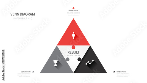 Infographic jigsaw Venn diagram triangle chart template for business presentation vector illustration.