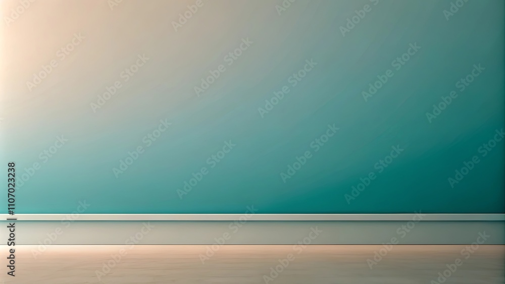 A serene teal wall with subtle ombre effect and white baseboard, perfect for minimalist interior design presentations. A serene teal wall with subtle ombre effect and white baseboard, perfect for minimalist interior design presentations.