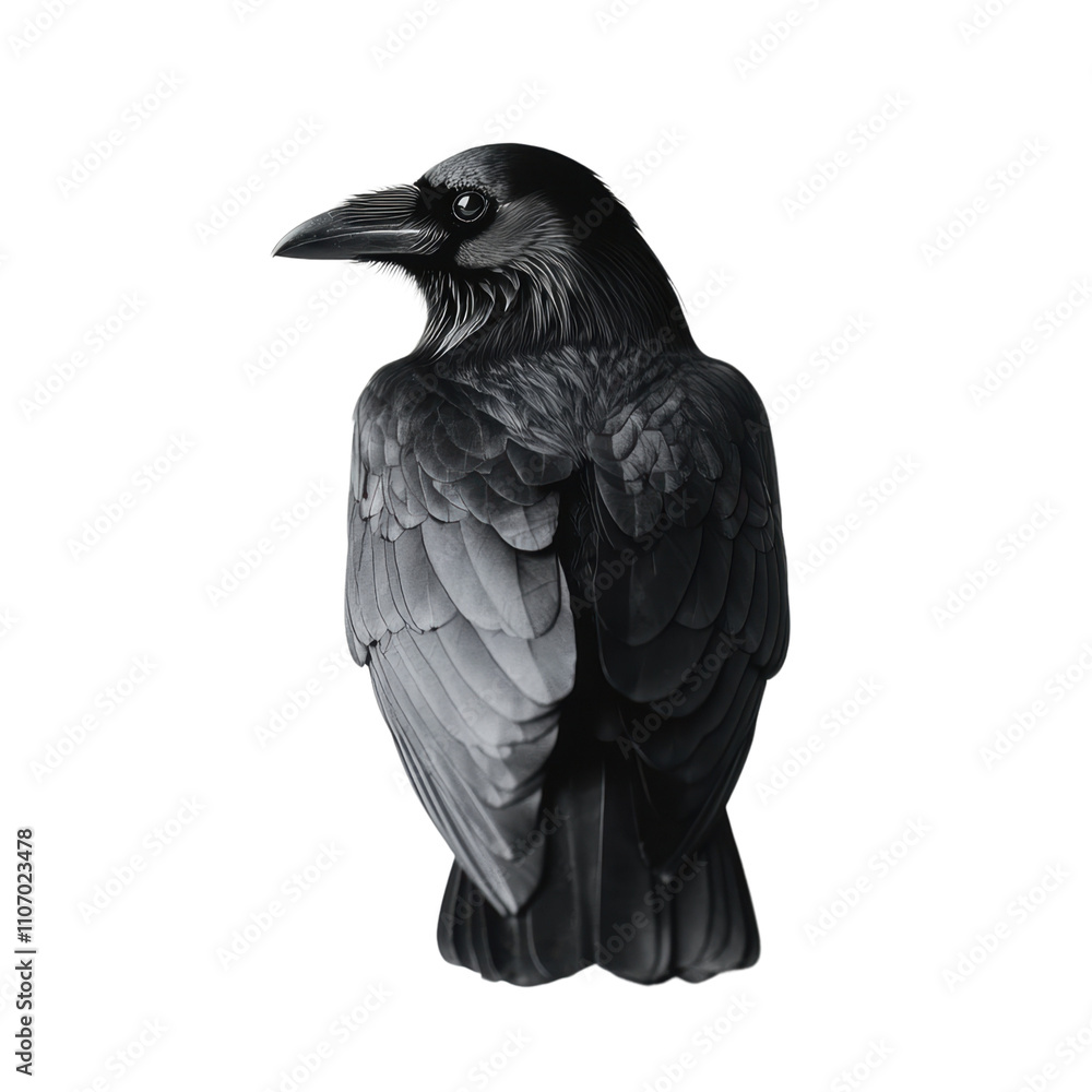 Majestic black raven showcasing intricate feather details Majestic black raven showcasing intricate feather details