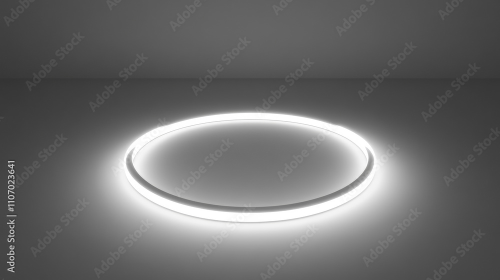 White round light effect on gray background. Vector realistic illustration of abstract glowing frame with neon rings, magic energy portal with hole at bottom, sun eclipse, futuristic backdrop design White round light effect on gray background. Vector realistic illustration of abstract glowing frame with neon rings, magic energy portal with hole at bottom, sun eclipse, futuristic backdrop design