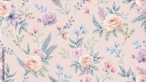 Wallpaper Mural Pastel Floral Pattern Design Delicate Roses and Botanical Elements in a Seamless Repeat for Textile and Wallpaper Applications Torontodigital.ca