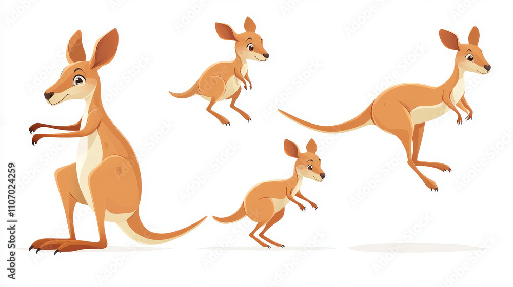 Australia kangaroo character. Funny and cute jump animal clipart. Mother and baby wallaby jumping mascot. 2d wild mom set in sleeping, walking and waving paw pose. Tropical marsupial game asset Australia kangaroo character. Funny and cute jump animal clipart. Mother and baby wallaby jumping mascot. 2d wild mom set in sleeping, walking and waving paw pose. Tropical marsupial game asset