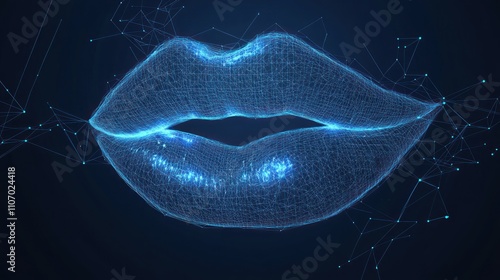 A glowing, digital representation of lips against a dark background, suggesting communication or allure. photo