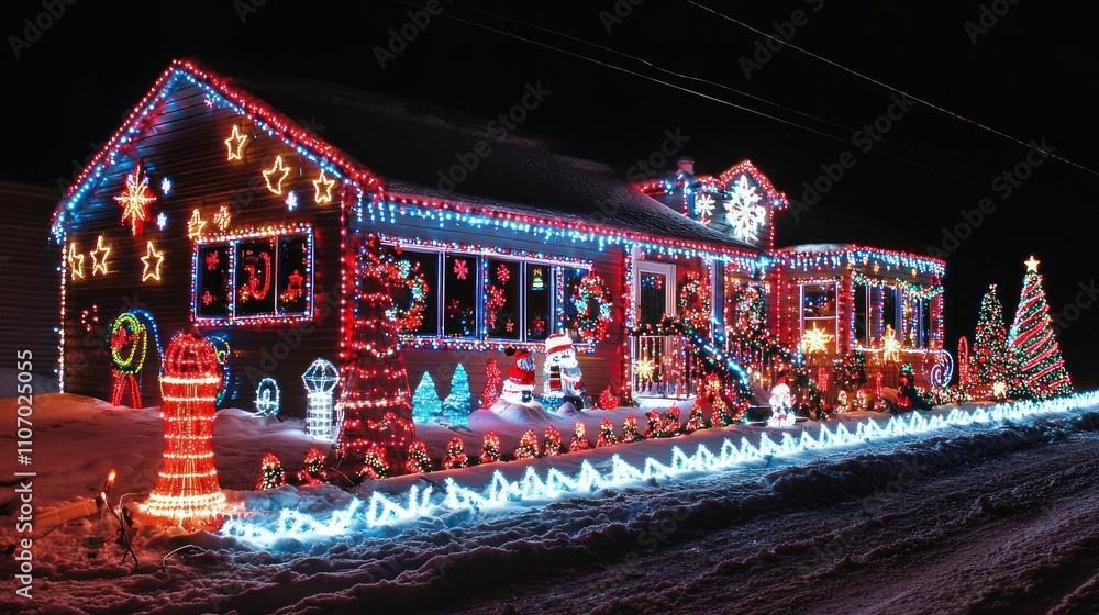 A House Adorned with Christmas Lights and Decorations A House Adorned with Christmas Lights and Decorations