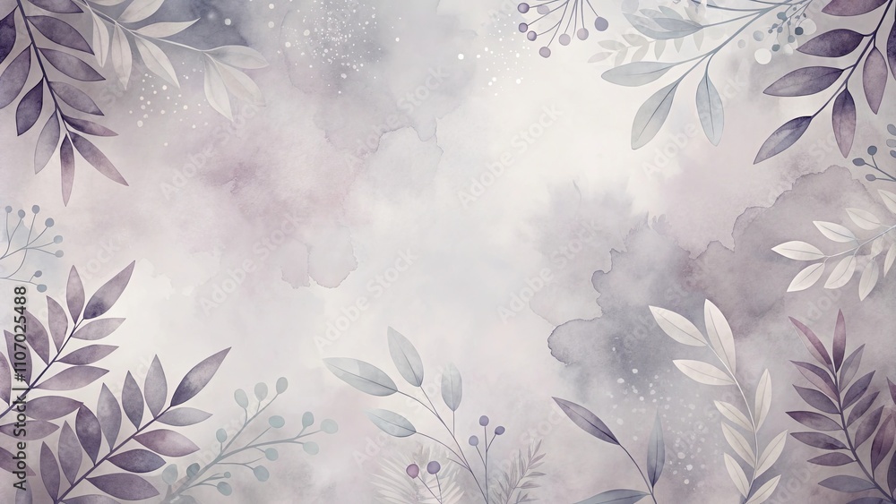 Serene Watercolor Botanical Background with Delicate Leaves and Berries Serene Watercolor Botanical Background with Delicate Leaves and Berries