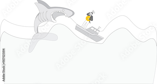 The businessman carrying a big US Dollar currency is getting attacked by a shark