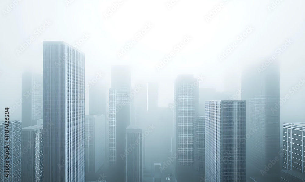 Modern City Skyline Obscured By Fog Modern City Skyline Obscured By Fog