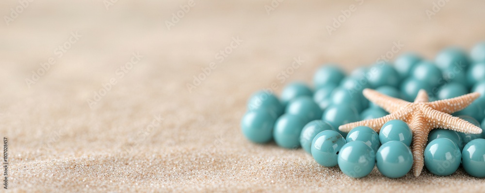 Turquoise jewelry and coastal, A serene beach scene featuring turquoise beads arranged on sand, with a starfish adding a touch of coastal charm. Turquoise jewelry and coastal, A serene beach scene featuring turquoise beads arranged on sand, with a starfish adding a touch of coastal charm.