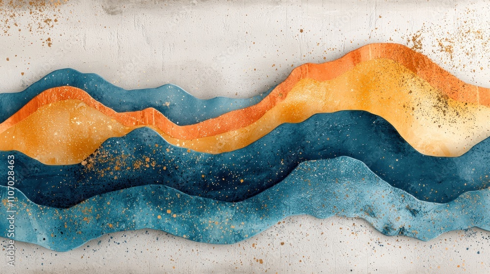 Abstract Blue and Orange Wave Pattern with Gold Glitter Abstract Blue and Orange Wave Pattern with Gold Glitter
