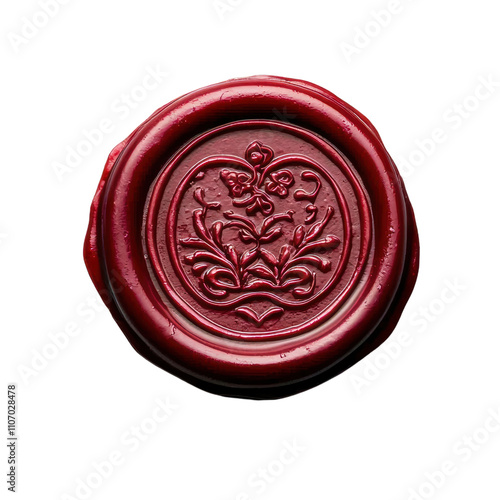 Elegant red wax seal with floral design