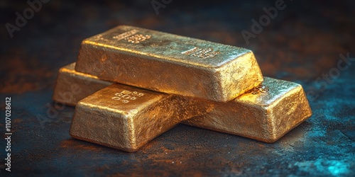 Wallpaper Mural Three Gold Bars Stacked on a Rusted Metal Surface Torontodigital.ca