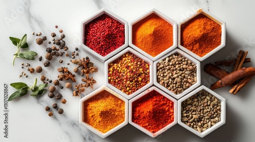 Fototapeta Naklejka Na Ścianę i Meble -  Exploring the aromatic world of spices kitchen culinary arts home environment top-down view flavor enhancements