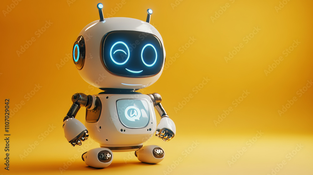 Cute ai robot character. Chat bot mascot cartoon illustration. Futuristic artificial intelligence chatbot set. Funny virtual cyborg with love expression and smile emoticon. Happy alien symbol Cute ai robot character. Chat bot mascot cartoon illustration. Futuristic artificial intelligence chatbot set. Funny virtual cyborg with love expression and smile emoticon. Happy alien symbol